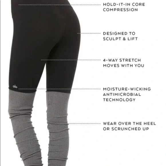 ALO YOGA Goddess Two Tone Black Grey Ribbed Leggings Size XS - Picture 7 of 7